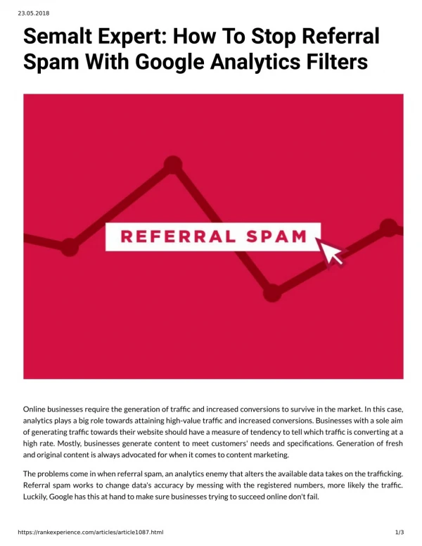 Semalt Expert: How To Stop Referral Spam With Google Analytics Filters