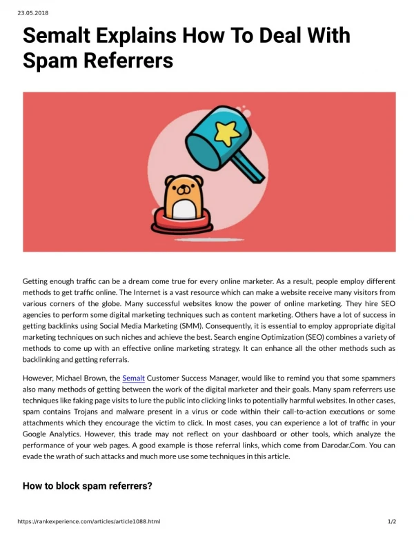Semalt Explains How To Deal With Spam Referrers