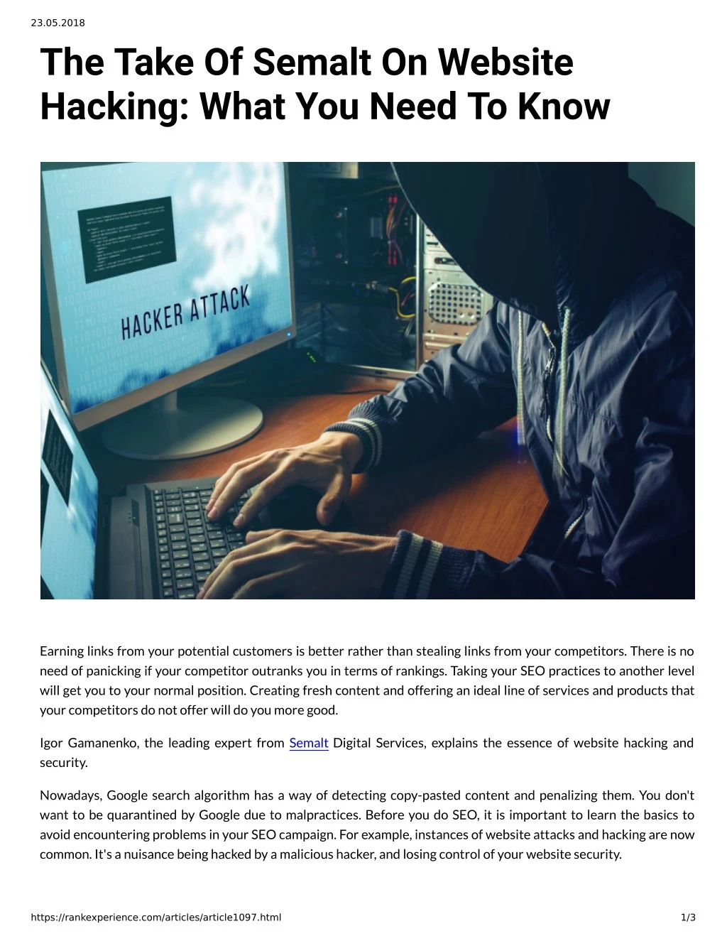 23 05 2018 the take of semalt on website hacking