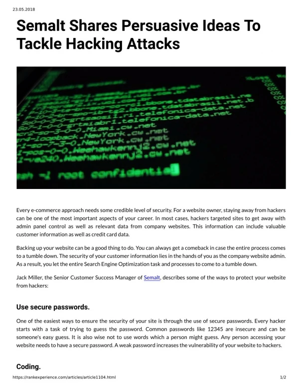 Semalt Shares Persuasive Ideas To Tackle Hacking Attacks