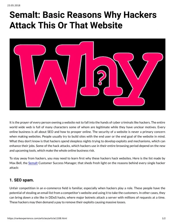 Semalt: Basic Reasons Why Hackers Attack This Or That Website