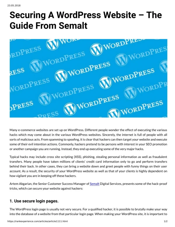 Securing A WordPress Website – The Guide From Semalt