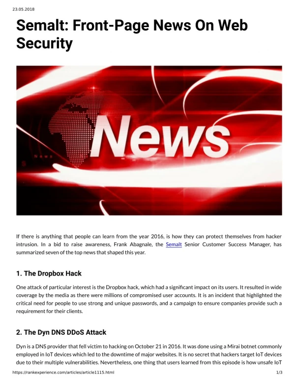 Semalt: Front-Page News On Web Security