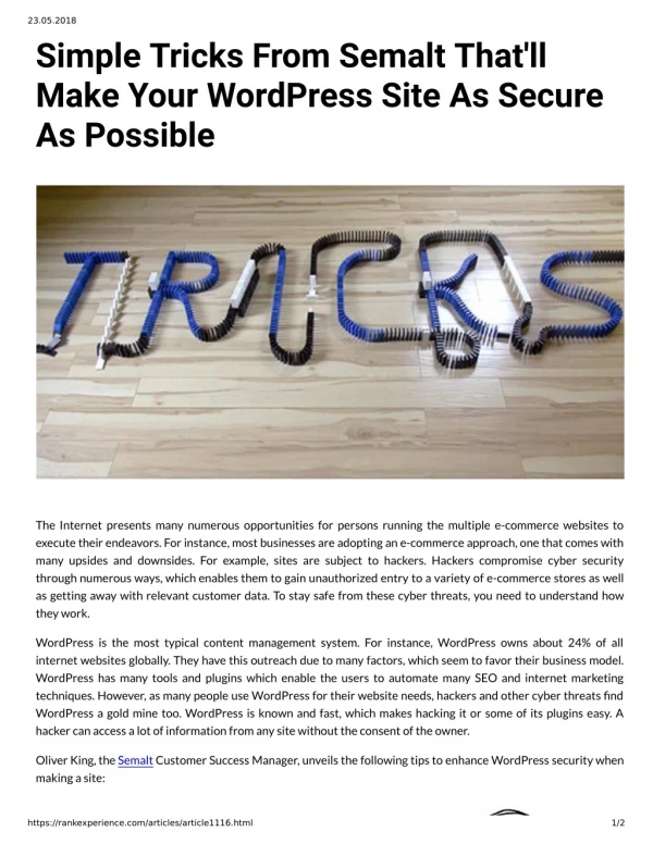 Simple Tricks From Semalt That'll Make Your WordPress Site As Secure As Possible