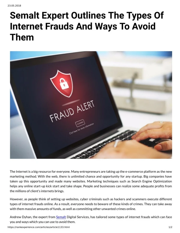 Semalt Expert Outlines The Types Of Internet Frauds And Ways To Avoid Them