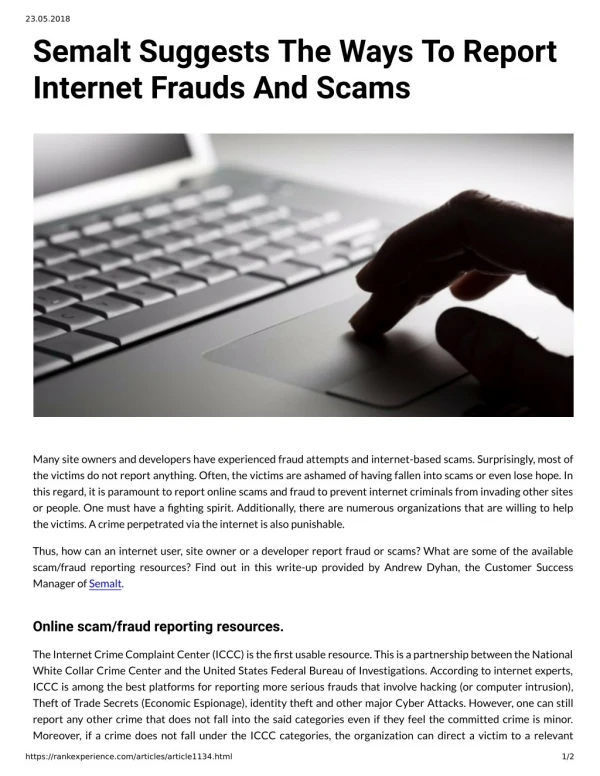 Semalt Suggests The Ways To Report Internet Frauds And Scams