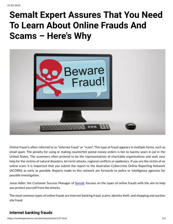 Semalt Expert Assures That You Need To Learn About Online Frauds And Scams – Here's Why