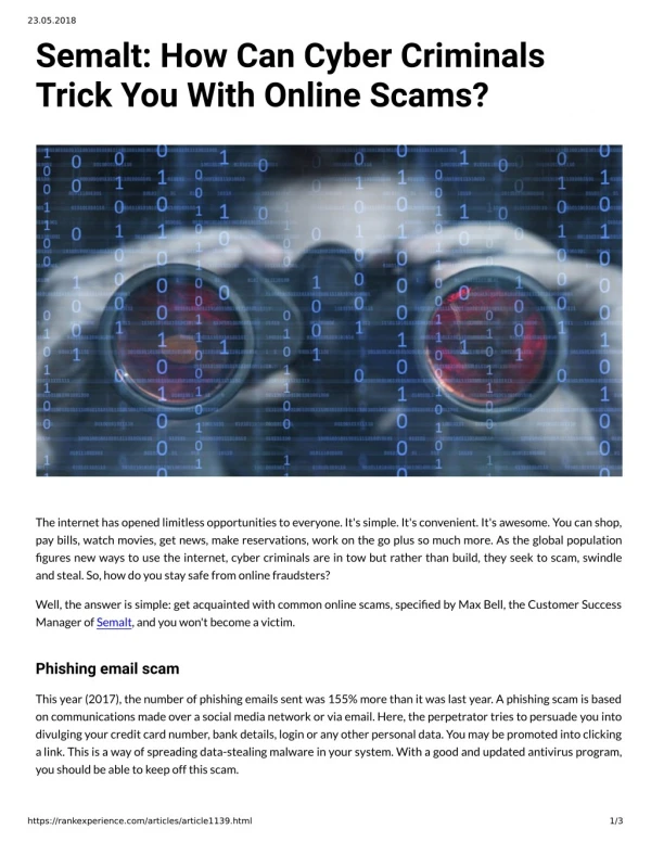 Semalt: How Can Cyber Criminals Trick You With Online Scams?