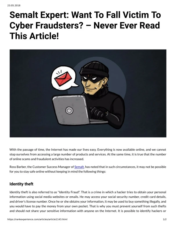 Semalt Expert: Want To Fall Victim To Cyber Fraudsters? – Never Ever Read This Article!
