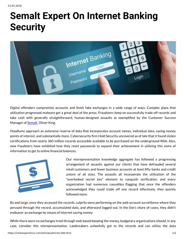 Semalt Expert On Internet Banking Security