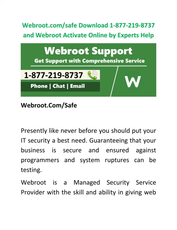 Webroot.com/safe Download 1-877-219-8737 and Webroot Activate Online by Experts Help