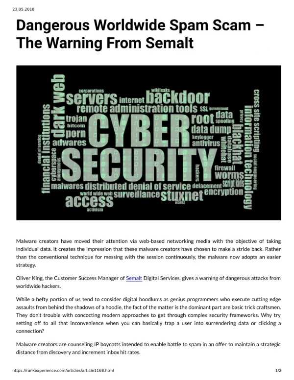 Dangerous Worldwide Spam Scam – The Warning From Semalt