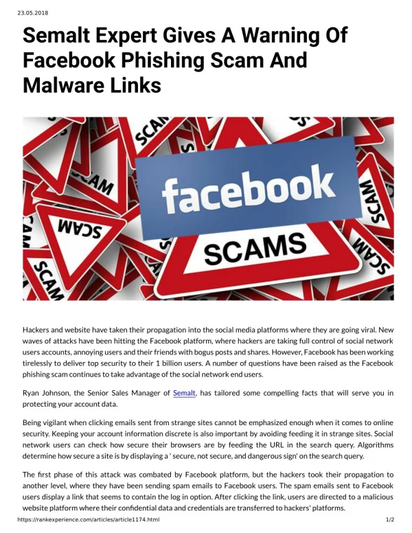 Semalt Expert Gives A Warning Of Facebook Phishing Scam And Malware Links