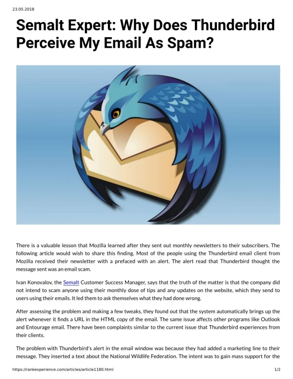 Semalt Expert: Why Does Thunderbird Perceive My Email As Spam?