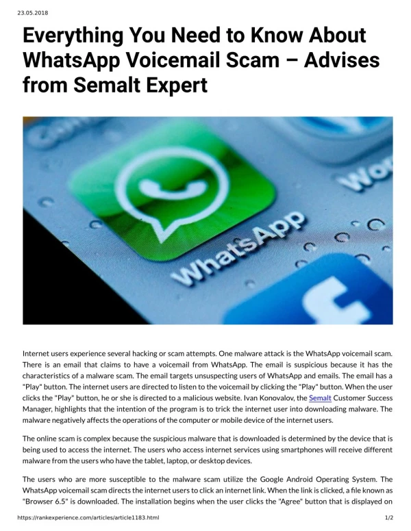 Everything You Need to Know About WhatsApp Voicemail Scam â€“ Advises from Semalt Expert