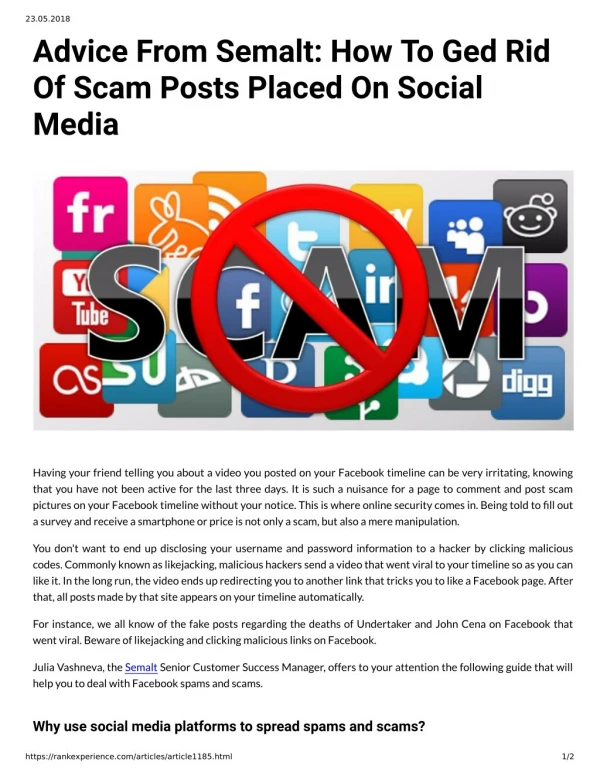 Advice From Semalt: How To Ged Rid Of Scam Posts Placed On Social Media
