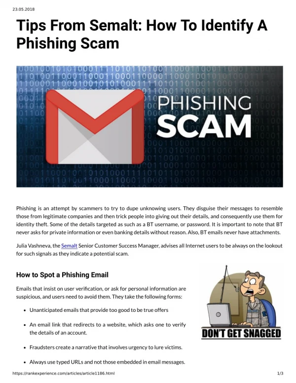 Tips From Semalt: How To Identify A Phishing Scam