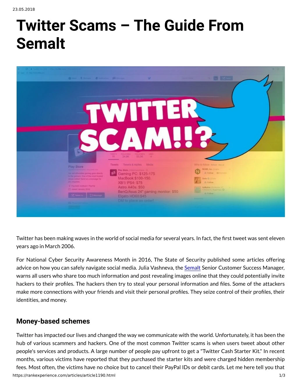 23 05 2018 twitter scams the guide from semalt