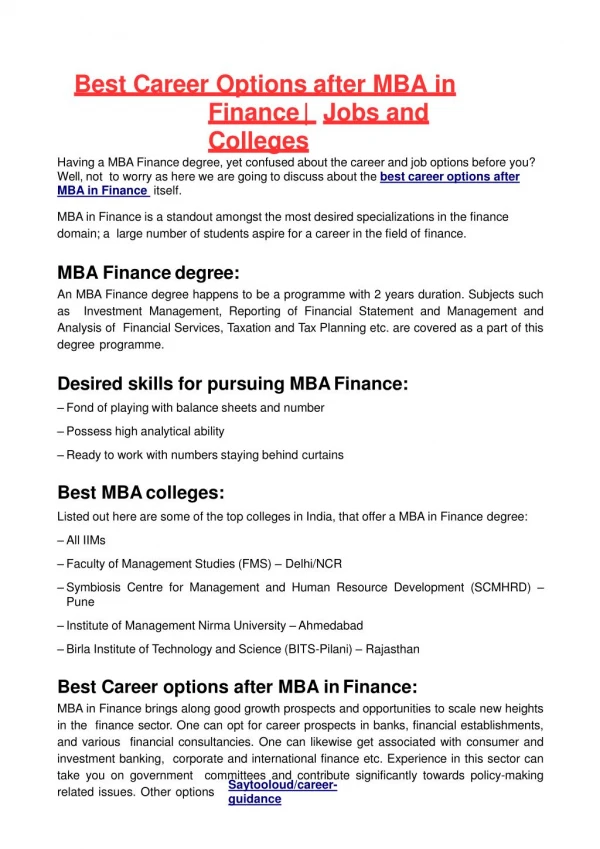 Best Career Options after MBA in Finance | Jobs and Colleges