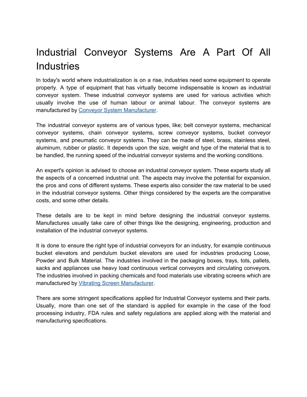 industrial conveyor systems are a part