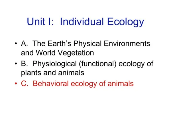 Unit I: Individual Ecology