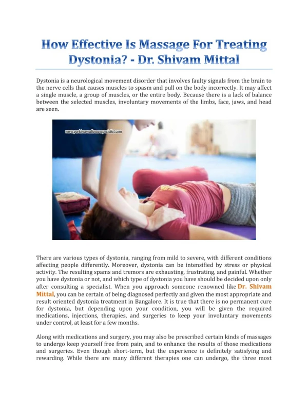 How Effective Is Massage For Treating Dystonia? - Dr. Shivam Mittal