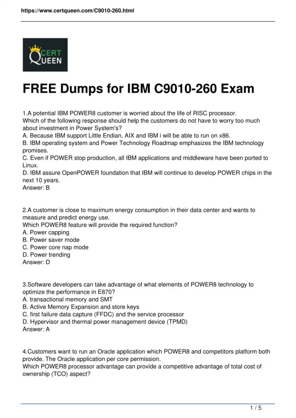 2018 CertQueen IBM C9010-260 Exam Dumps