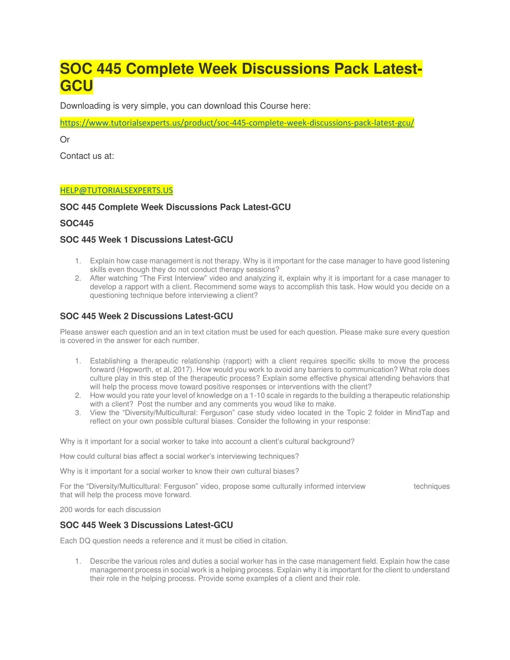 soc 445 complete week discussions pack latest gcu