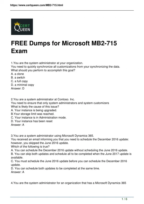 Latest Microsoft MB2-715 Exam Dumps from CertQueen