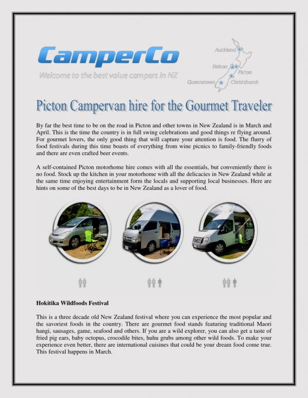 Picton Campervan hire for the Gourmet Traveler