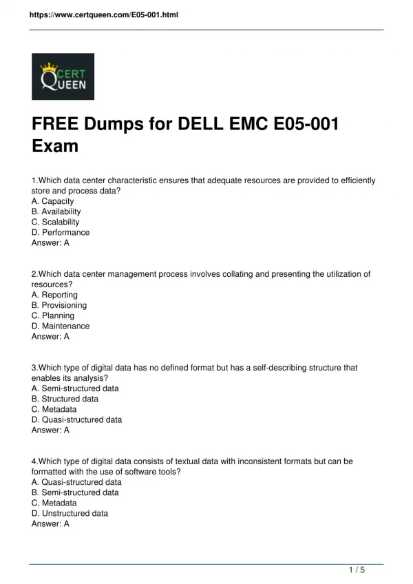 EMC E05-001 Real Exam Dumps from CertQueen