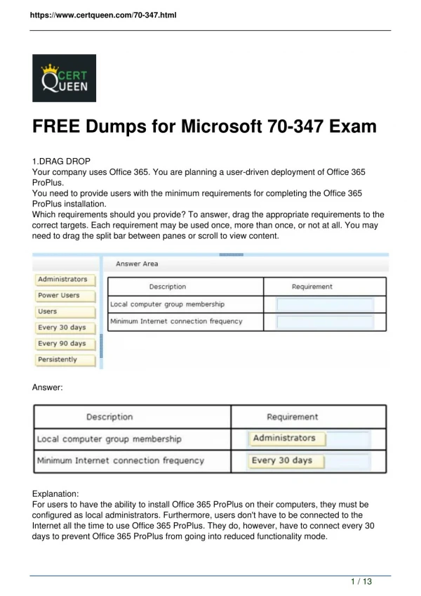 Latest Microsoft 70-347 Exam Dumps PDF