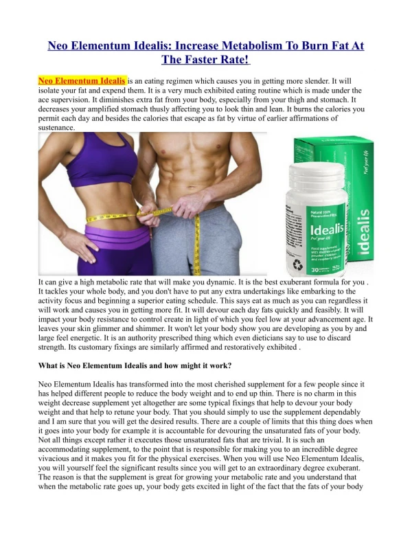 Neo Elementum Idealis Reviews – Perfect Blend to Reduce Your Waist Size!