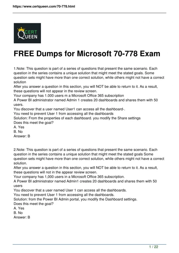 2018 Microsoft 70-778 Exam Real Questions