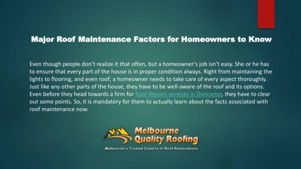 Facts of Roof Maintenance - Homeowner should know