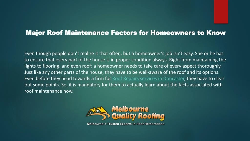 major roof maintenance factors for homeowners