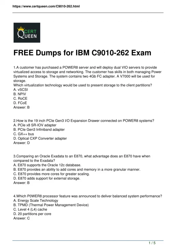 2018 CertQueen C9010-262 Exam Test Dumps