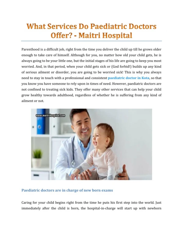 What Services Do Paediatric Doctors Offer? - Maitri Hospital