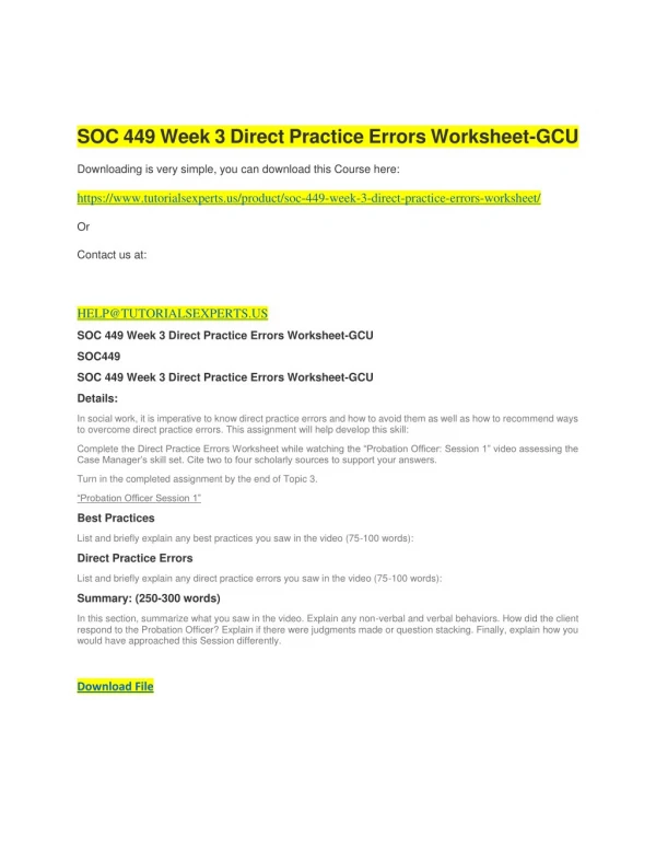 SOC 449 Week 3 Direct Practice Errors Worksheet-GCU