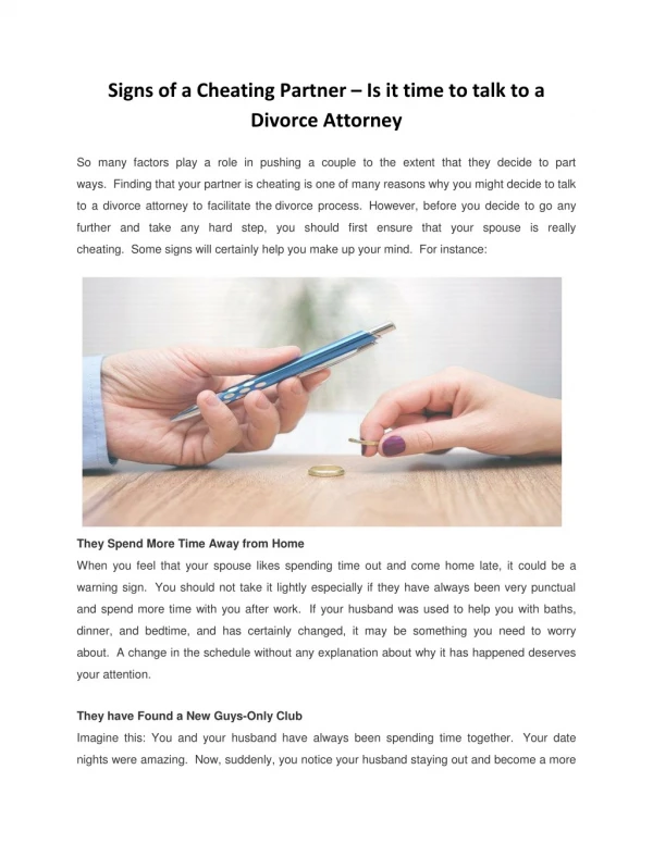 Signs of a Cheating Partner – Is it time to talk to a Divorce Attorney?