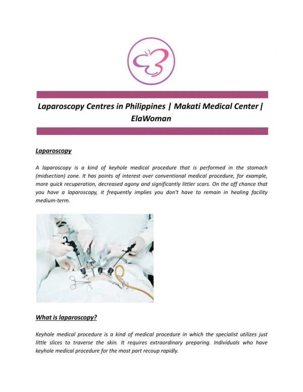 Laparoscopy Centres in Philippines | Makati Medical Center | ElaWoman