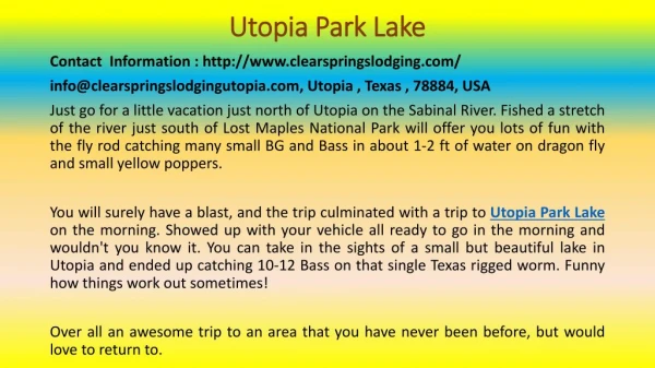 How to Pull Off a Romantic Trip to Utopia Park Lake