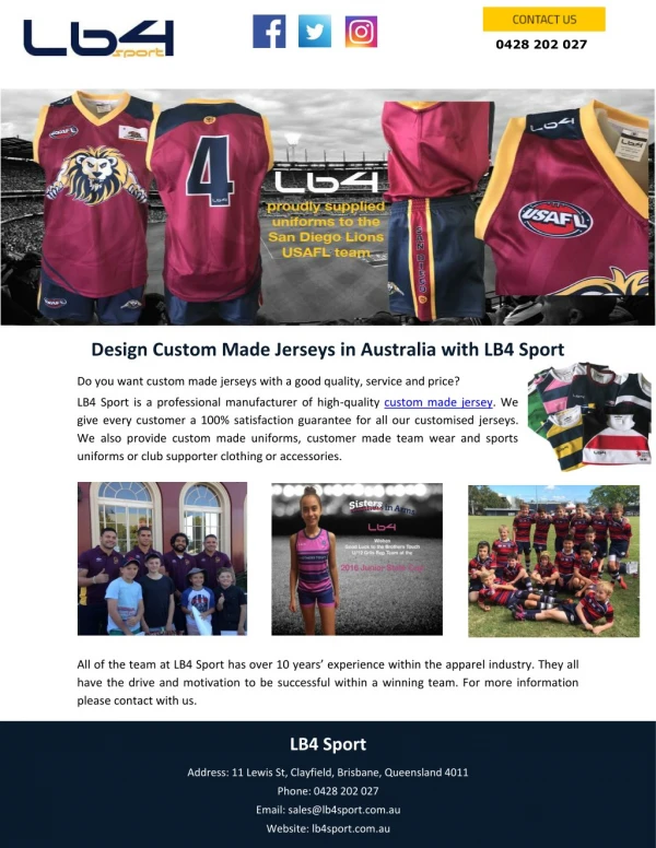 Design Custom Made Jerseys in Australia with LB4 Sport