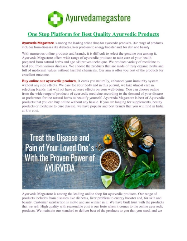 One Stop Platform for Best Quality Ayurvedic Products