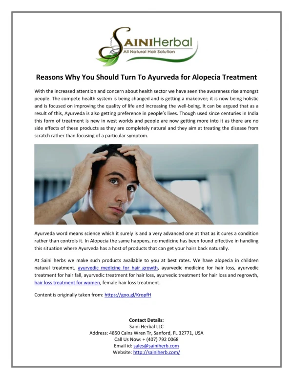 Reasons Why You Should Turn To Ayurveda for Alopecia Treatment