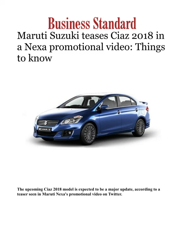 Maruti Suzuki teases Ciaz 2018 in a Nexa promotional video: Things to know