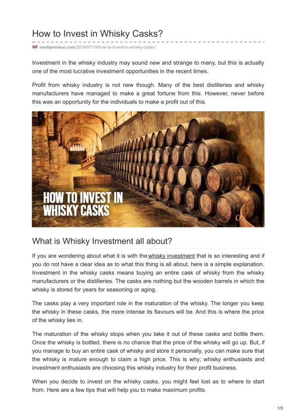 How to Invest in Whisky Casks?