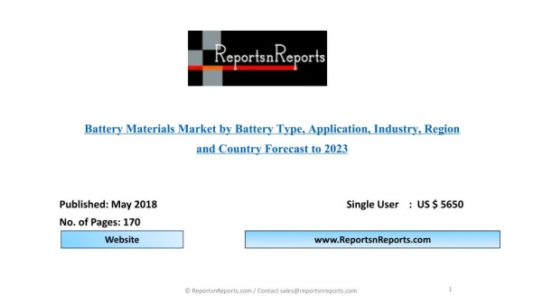 Battery Materials Market Industry Analysis, Key, Growth and Forecasts 2023