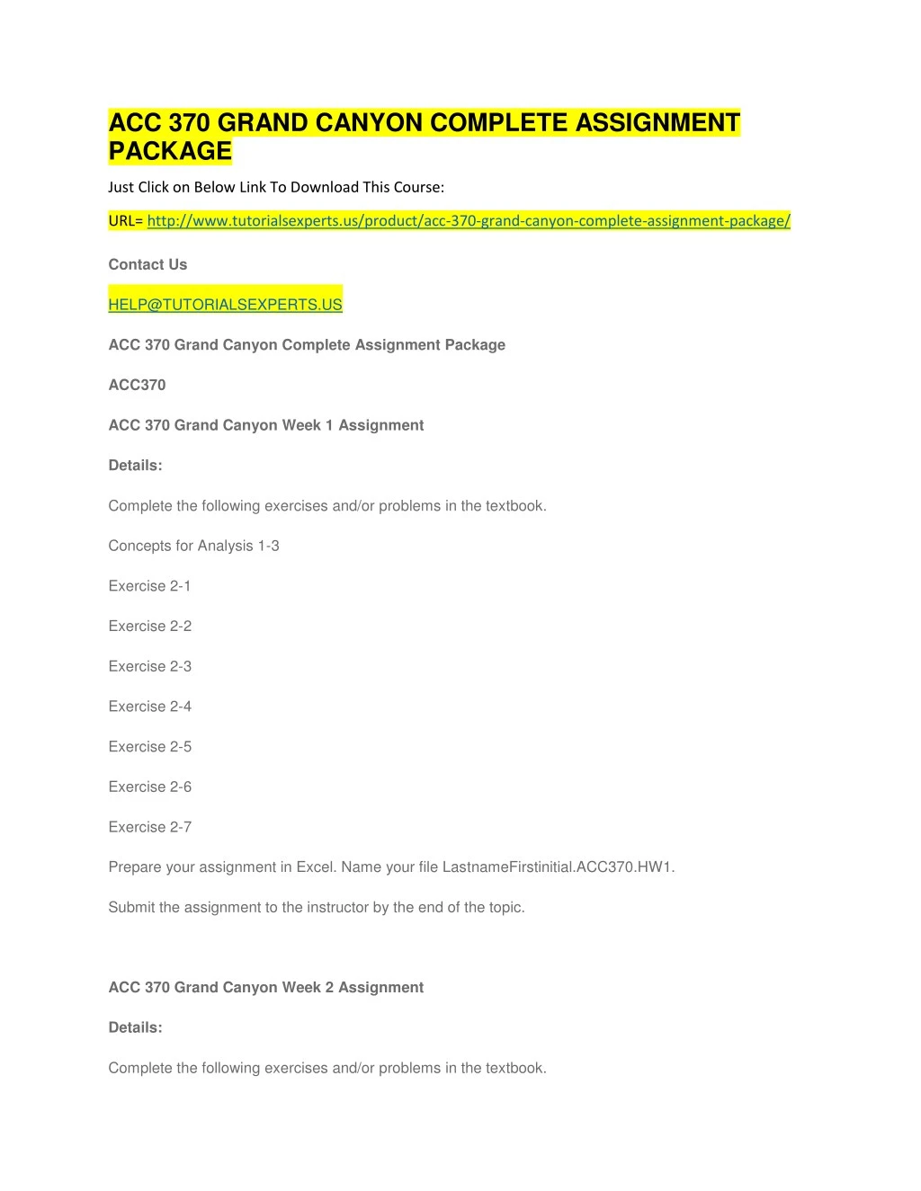 acc 370 grand canyon complete assignment package