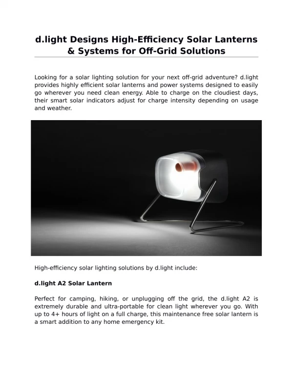 d.light Designs High-Efficiency Solar Lanterns & Systems for Off-Grid Solutions